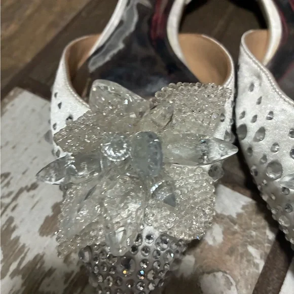 Badgley Mischka White Crystal Satin Heels - Picture 3 of 4
